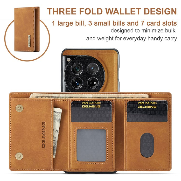 DG.MING M1 Series for OnePlus 12 5G Case Detachable Wallet Phone Cover - Brown