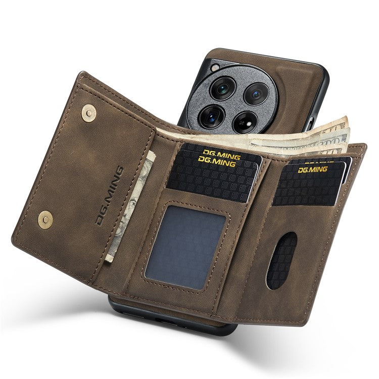 DG.MING M1 Series for OnePlus 12 5G Case Detachable Wallet Phone Cover - Coffee