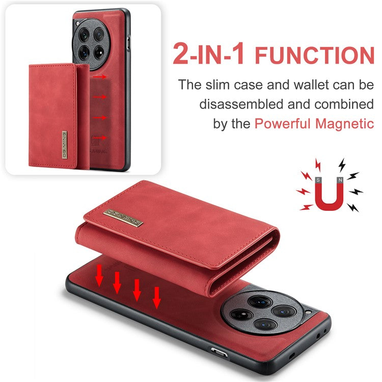 DG.MING M1 Series for OnePlus 12 5G Case Detachable Wallet Phone Cover - Red