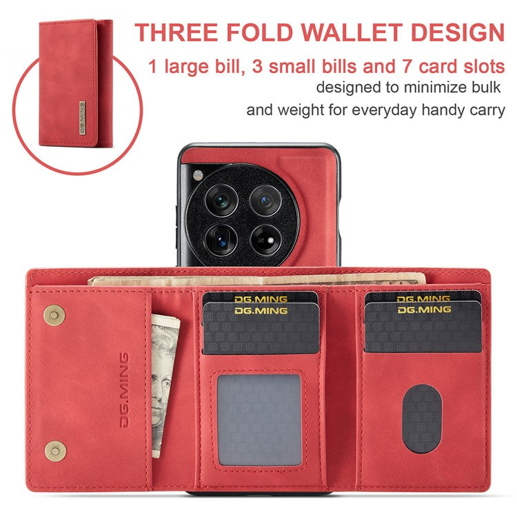DG.MING M1 Series for OnePlus 12 5G Case Detachable Wallet Phone Cover - Red