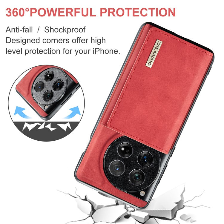DG.MING M1 Series for OnePlus 12 5G Case Detachable Wallet Phone Cover - Red