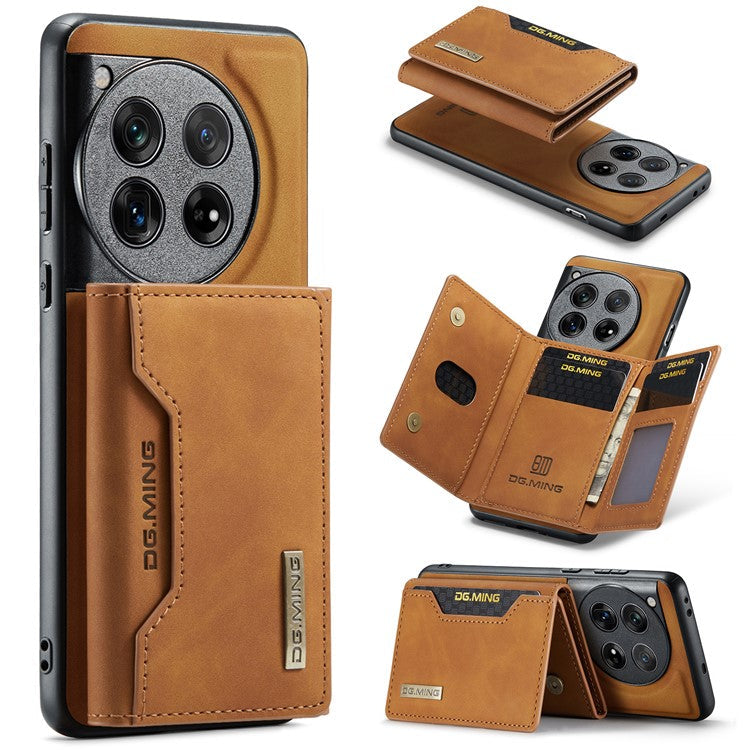 DG.MING M2 Series for OnePlus 12 5G Kickstand Case Detachable Magnetic Wallet Phone Cover - Brown