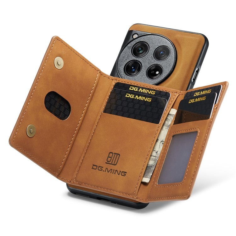 DG.MING M2 Series for OnePlus 12 5G Kickstand Case Detachable Magnetic Wallet Phone Cover - Brown
