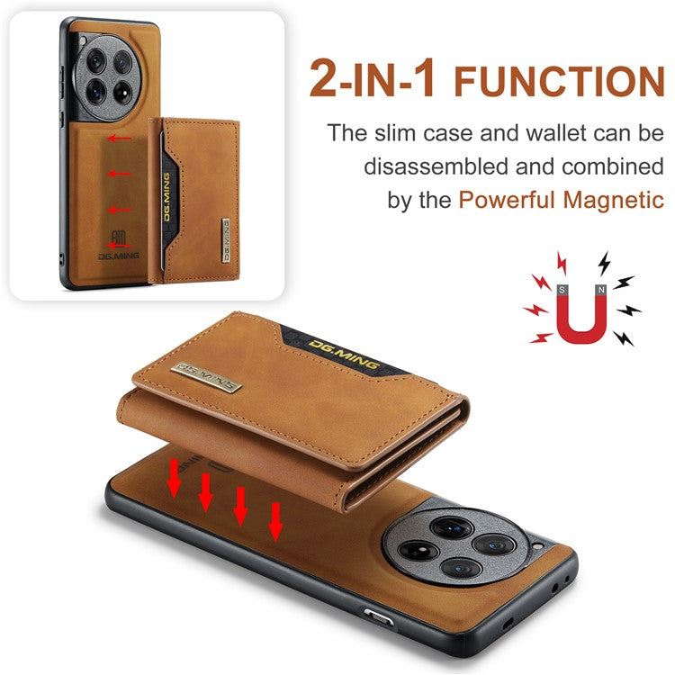 DG.MING M2 Series for OnePlus 12 5G Kickstand Case Detachable Magnetic Wallet Phone Cover - Brown