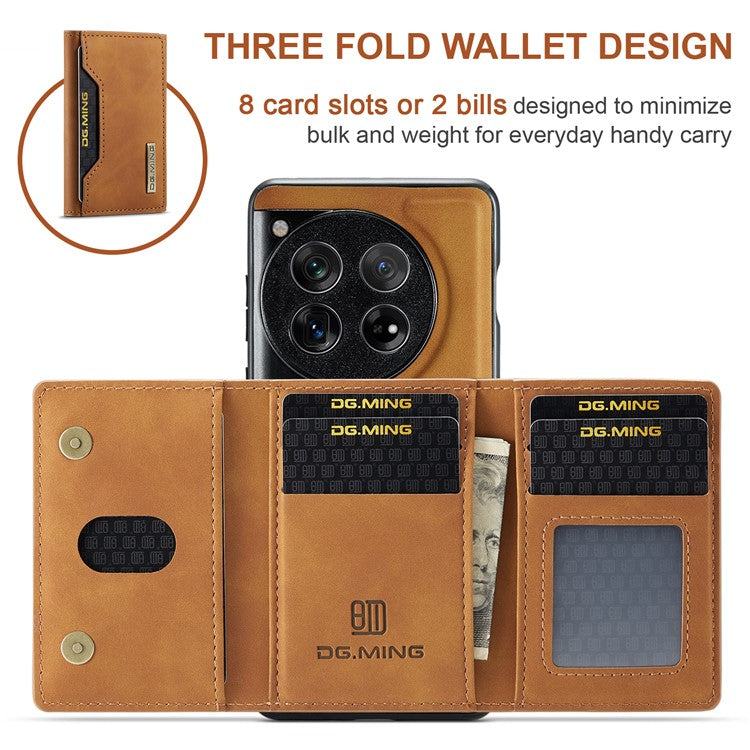 DG.MING M2 Series for OnePlus 12 5G Kickstand Case Detachable Magnetic Wallet Phone Cover - Brown
