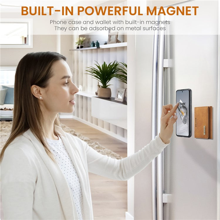 DG.MING M2 Series for OnePlus 12 5G Kickstand Case Detachable Magnetic Wallet Phone Cover - Brown