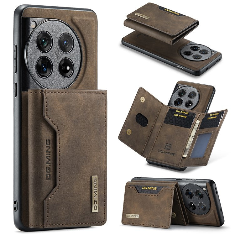 DG.MING M2 Series for OnePlus 12 5G Kickstand Case Detachable Magnetic Wallet Phone Cover - Coffee