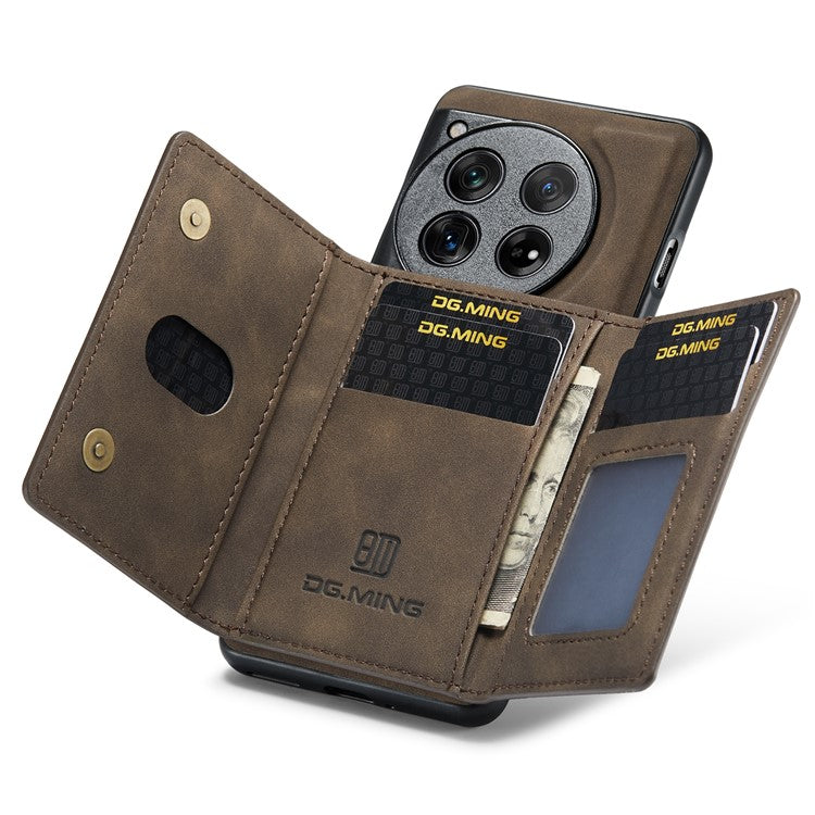 DG.MING M2 Series for OnePlus 12 5G Kickstand Case Detachable Magnetic Wallet Phone Cover - Coffee