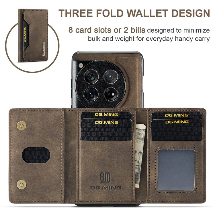 DG.MING M2 Series for OnePlus 12 5G Kickstand Case Detachable Magnetic Wallet Phone Cover - Coffee