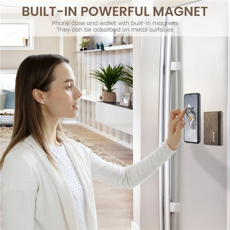 DG.MING M2 Series for OnePlus 12 5G Kickstand Case Detachable Magnetic Wallet Phone Cover - Coffee