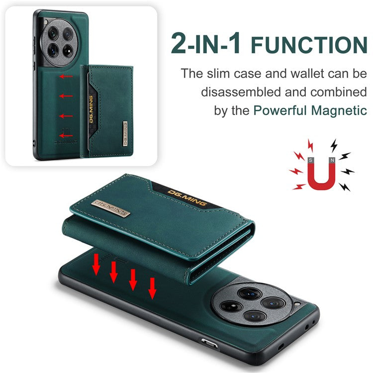 DG.MING M2 Series for OnePlus 12 5G Kickstand Case Detachable Magnetic Wallet Phone Cover - Green