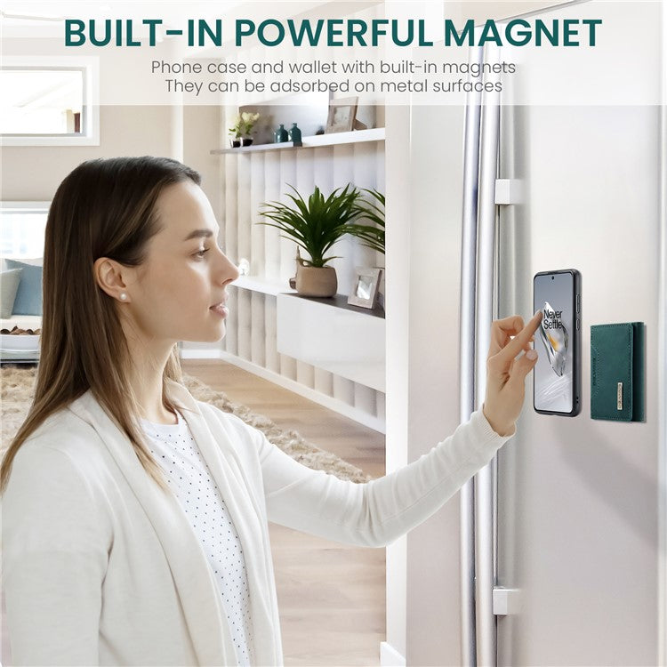 DG.MING M2 Series for OnePlus 12 5G Kickstand Case Detachable Magnetic Wallet Phone Cover - Green