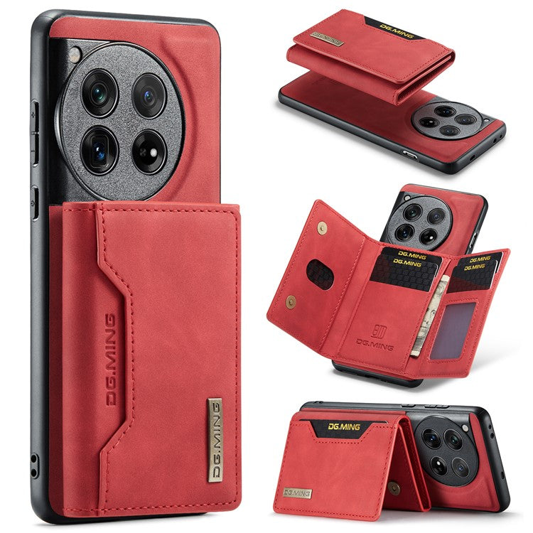 DG.MING M2 Series for OnePlus 12 5G Kickstand Case Detachable Magnetic Wallet Phone Cover - Red