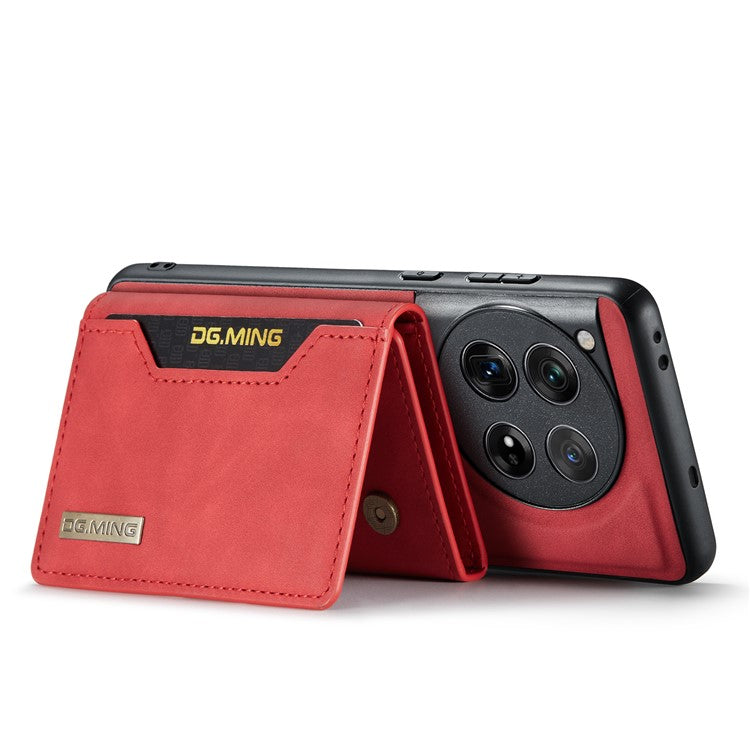 DG.MING M2 Series for OnePlus 12 5G Kickstand Case Detachable Magnetic Wallet Phone Cover - Red