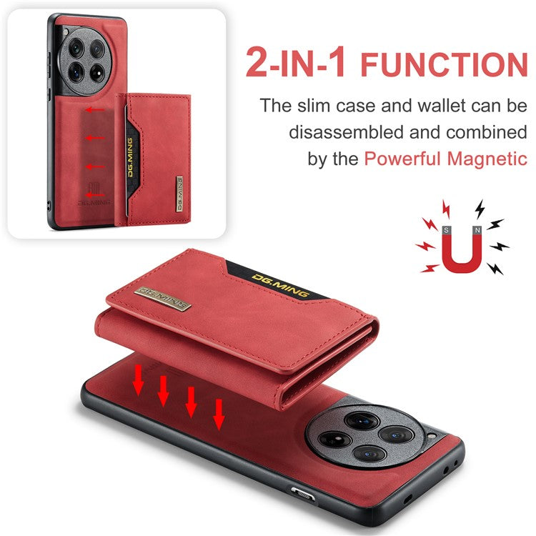 DG.MING M2 Series for OnePlus 12 5G Kickstand Case Detachable Magnetic Wallet Phone Cover - Red
