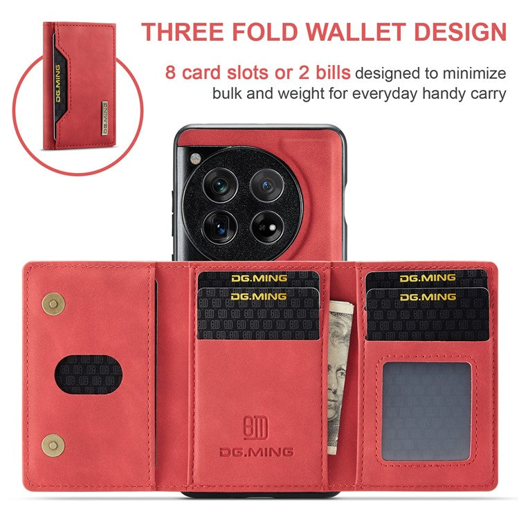 DG.MING M2 Series for OnePlus 12 5G Kickstand Case Detachable Magnetic Wallet Phone Cover - Red