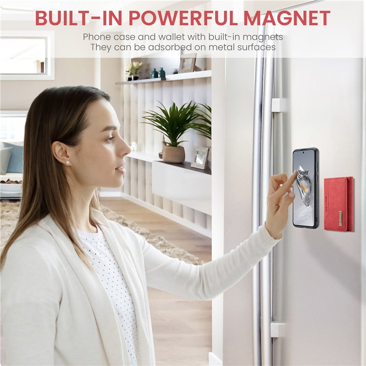 DG.MING M2 Series for OnePlus 12 5G Kickstand Case Detachable Magnetic Wallet Phone Cover - Red