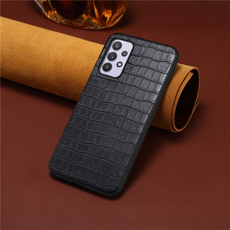 For Samsung Galaxy A32 5G / M32 5G Case Crocodile Texture PU Leather Coating Back Cover - Black