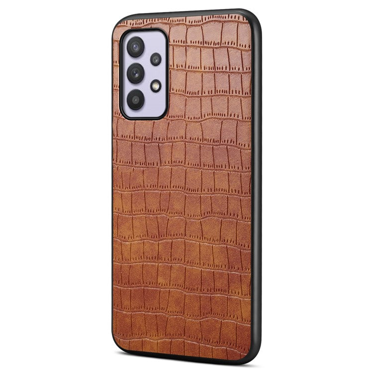 For Samsung Galaxy A32 5G / M32 5G Case Crocodile Texture PU Leather Coating Back Cover - Brown