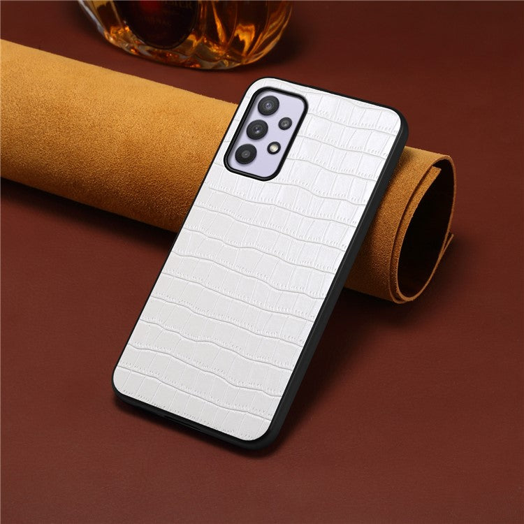 For Samsung Galaxy A32 5G / M32 5G Case Crocodile Texture PU Leather Coating Back Cover - White