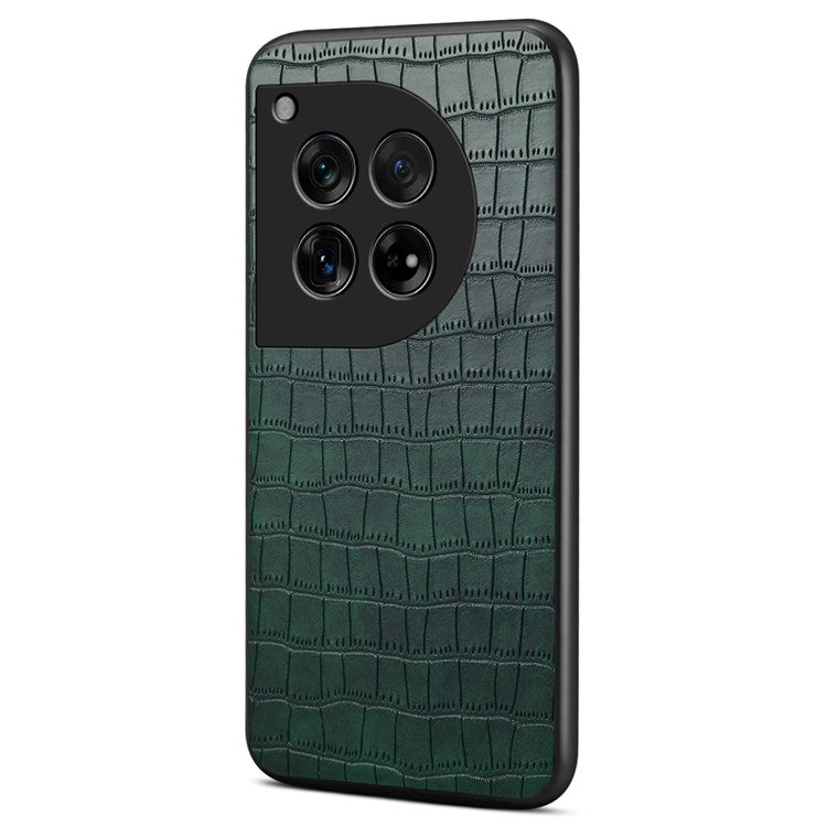 For OnePlus 12 5G Back Case Crocodile Texture Leather Shock-Absorbent Phone Cover - Green