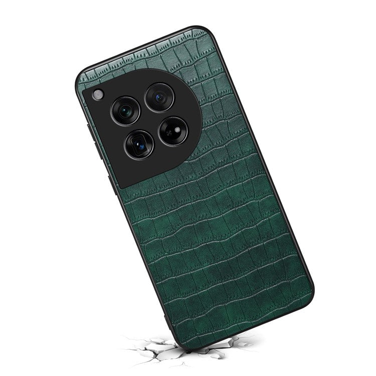 For OnePlus 12 5G Back Case Crocodile Texture Leather Shock-Absorbent Phone Cover - Green