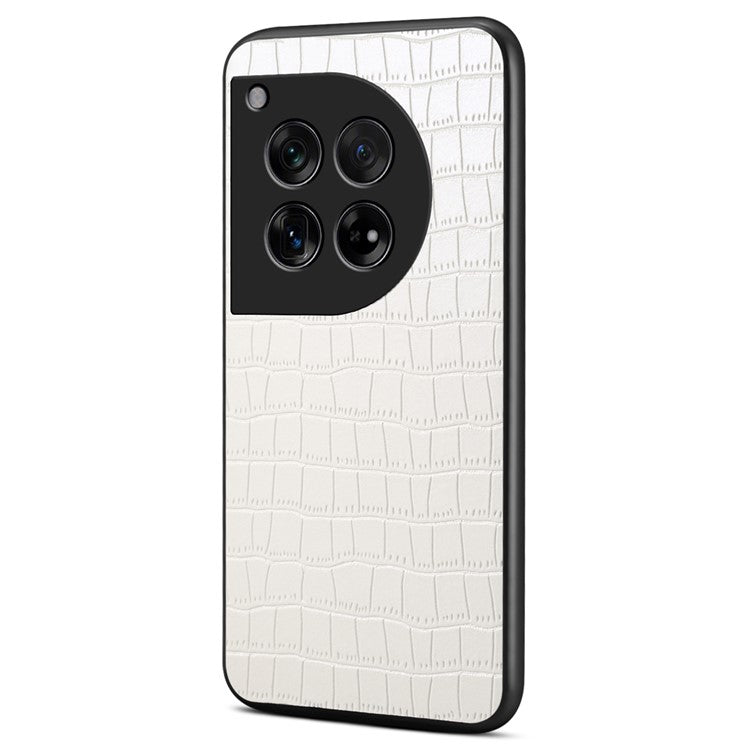 For OnePlus 12 5G Back Case Crocodile Texture Leather Shock-Absorbent Phone Cover - White