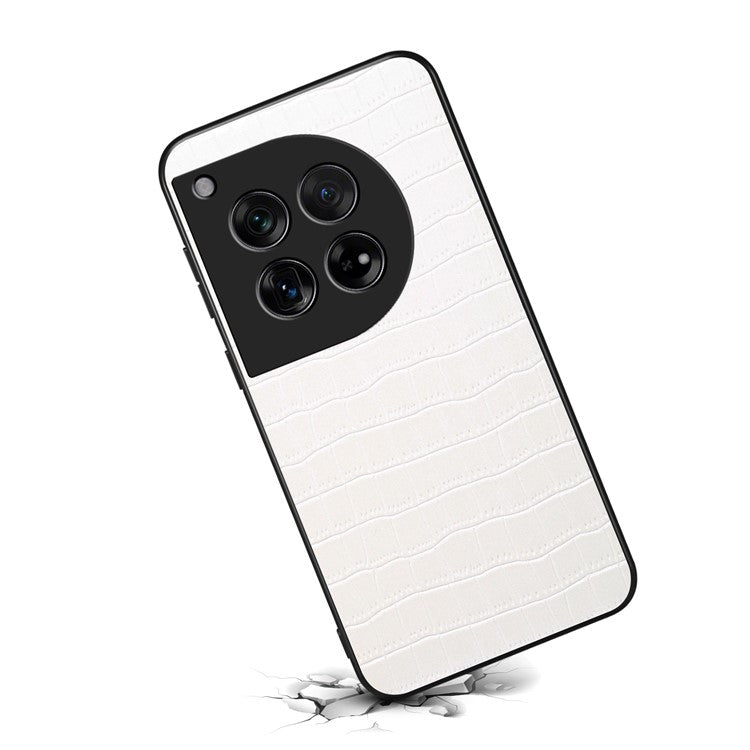For OnePlus 12 5G Back Case Crocodile Texture Leather Shock-Absorbent Phone Cover - White