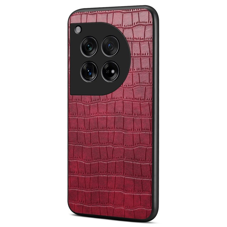 For OnePlus 12 5G Back Case Crocodile Texture Leather Shock-Absorbent Phone Cover - Red