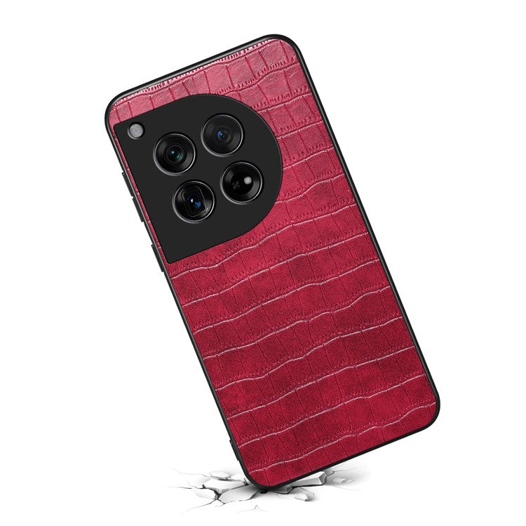 For OnePlus 12 5G Back Case Crocodile Texture Leather Shock-Absorbent Phone Cover - Red