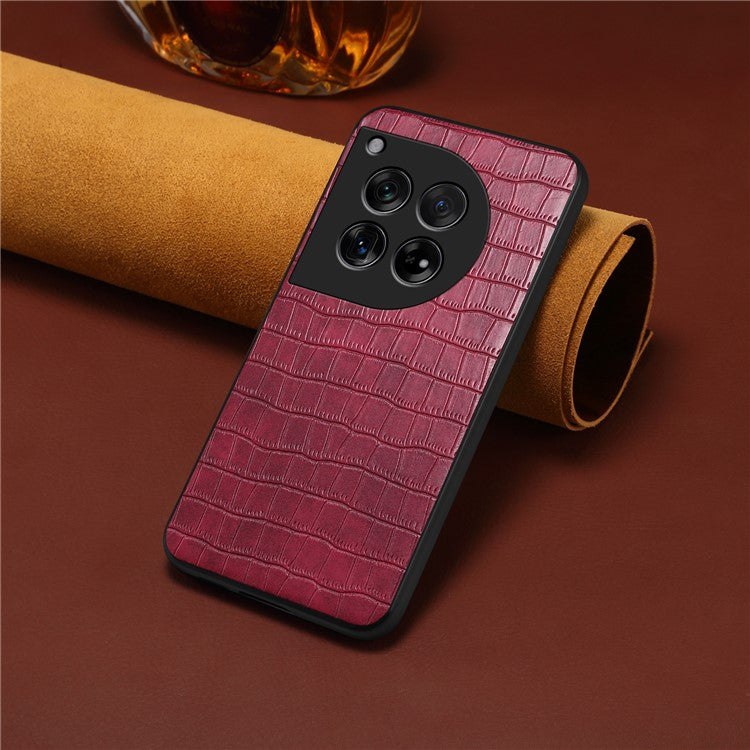 For OnePlus 12 5G Back Case Crocodile Texture Leather Shock-Absorbent Phone Cover - Red