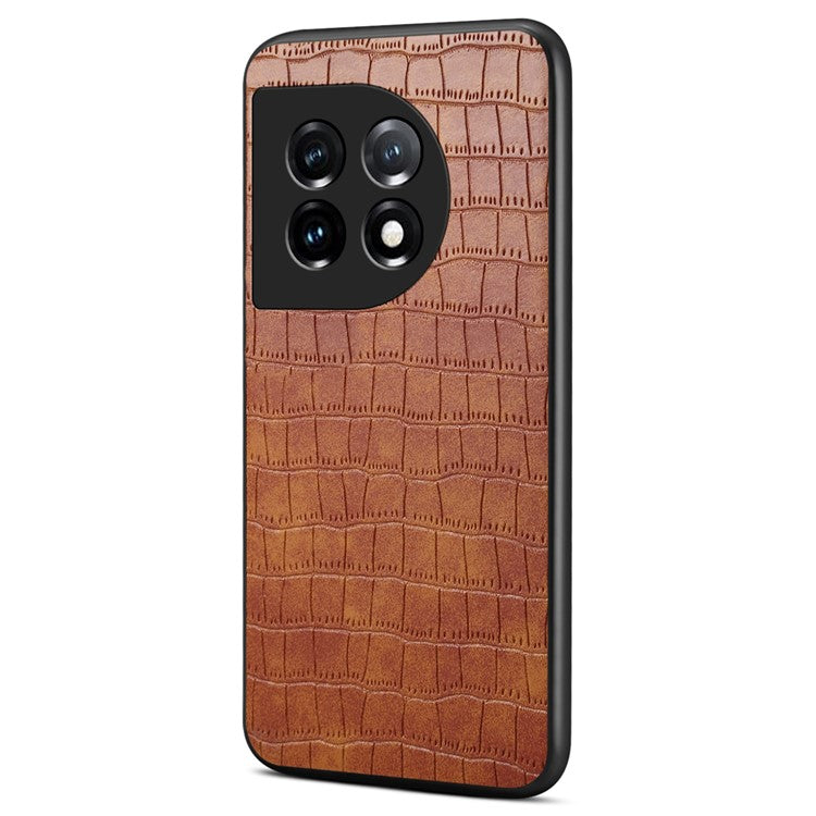 For OnePlus 11 5G Cell Phone Cases Slim-Fit Crocodile Pattern Textured Cover - Brown