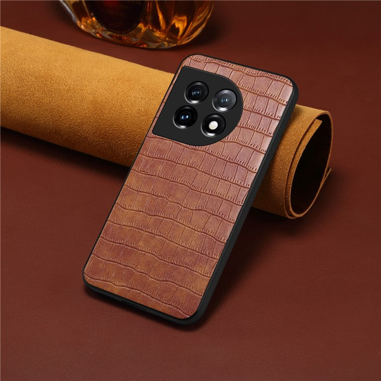 For OnePlus 11 5G Cell Phone Cases Slim-Fit Crocodile Pattern Textured Cover - Brown