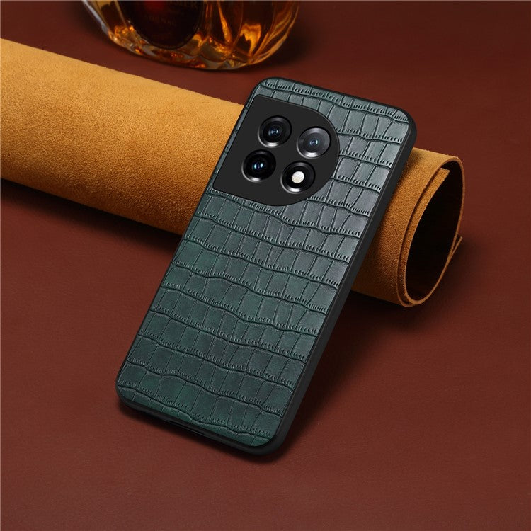 For OnePlus 11 5G Cell Phone Cases Slim-Fit Crocodile Pattern Textured Cover - Green