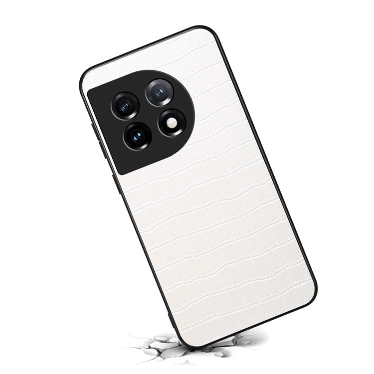 For OnePlus 11 5G Cell Phone Cases Slim-Fit Crocodile Pattern Textured Cover - White
