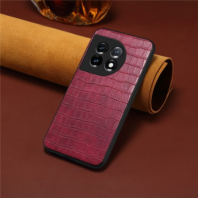 For OnePlus 11 5G Cell Phone Cases Slim-Fit Crocodile Pattern Textured Cover - Red