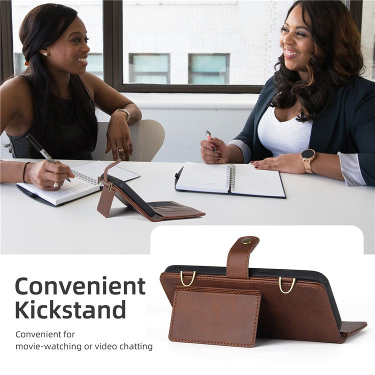 MEGSHI 020 Series for Samsung Galaxy S24+ Phone Case Crossbody PU Leather Foldable Stand Cover - Brown