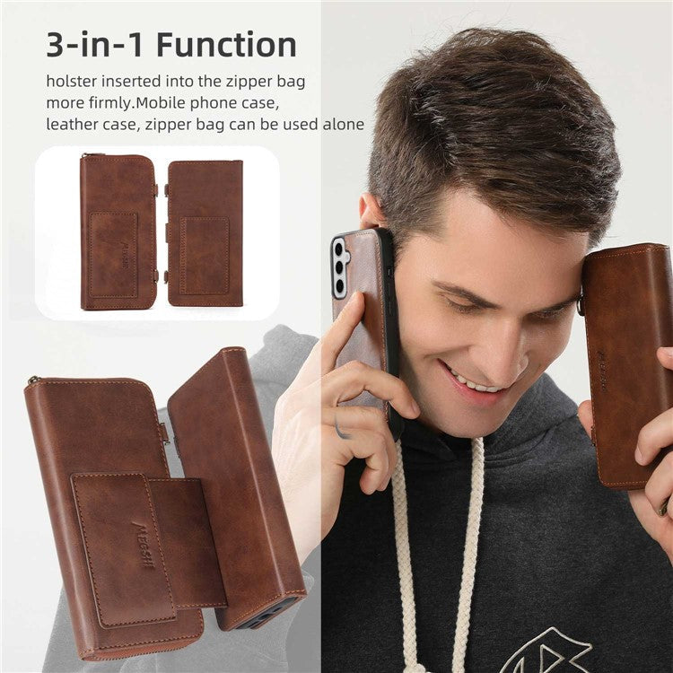 MEGSHI 020 Series for Samsung Galaxy S24+ Phone Case Crossbody PU Leather Foldable Stand Cover - Brown