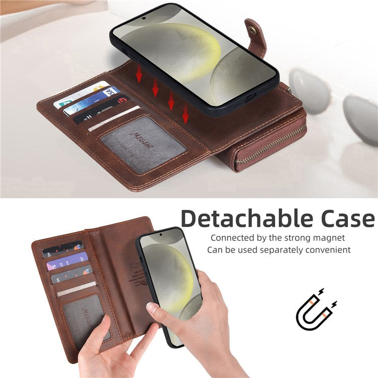 MEGSHI 020 Series for Samsung Galaxy S24+ Phone Case Crossbody PU Leather Foldable Stand Cover - Brown