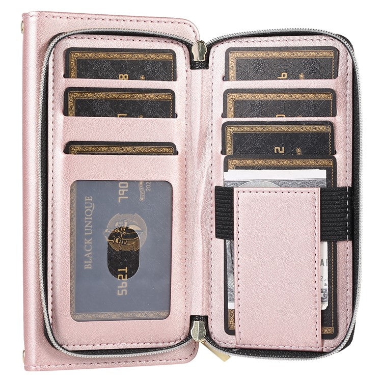 For Samsung Galaxy A54 5G Case PU Leather Zipper Purse Wrist Strap Phone Cover - Rose Gold