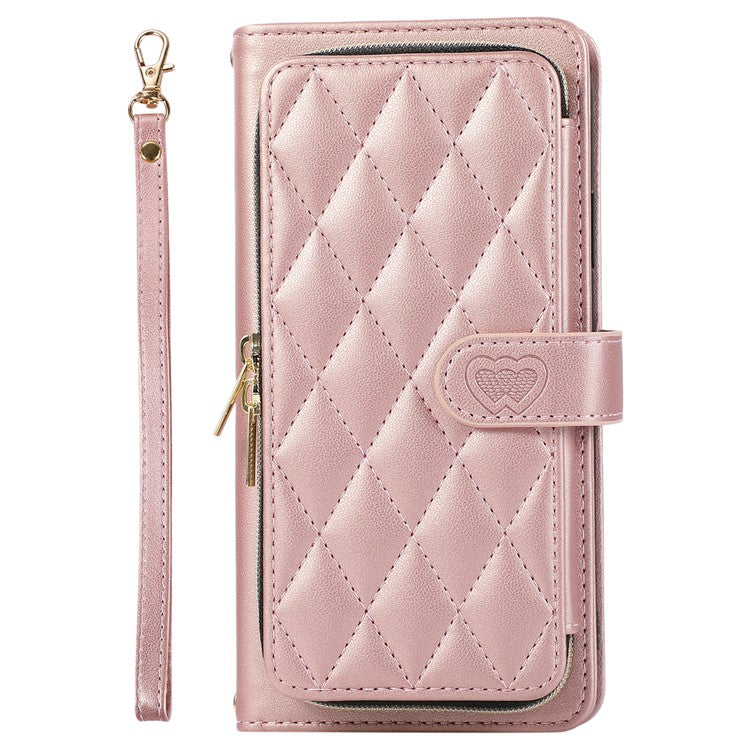For Samsung Galaxy A54 5G Case PU Leather Zipper Purse Wrist Strap Phone Cover - Rose Gold