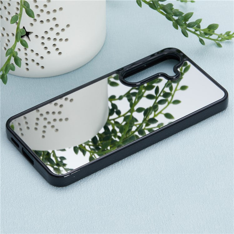 For Samsung Galaxy S24 Case Mirror Surface Back Shockproof Soft TPU Phone Cover - Black