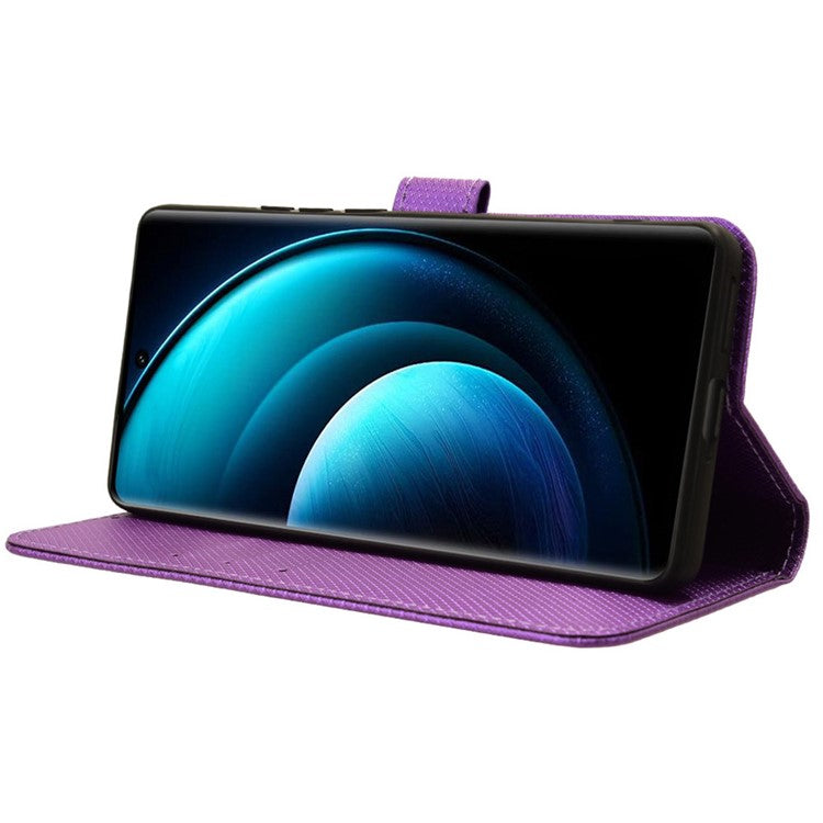 For vivo X100 5G Case Diamond Texture PU Leather+TPU Inner Shell Phone Cover - Purple