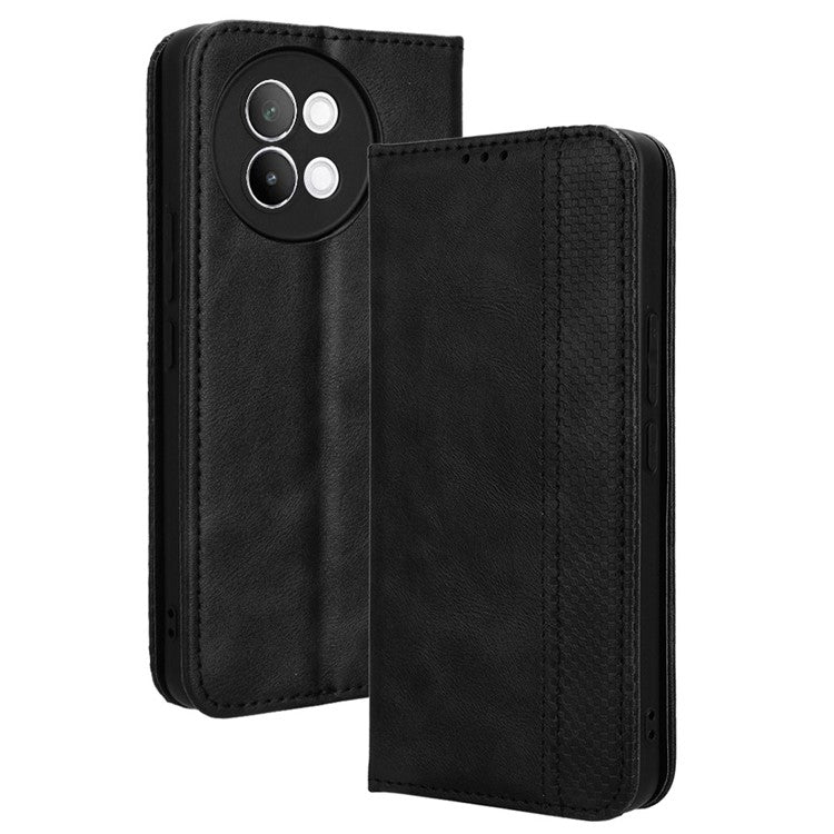 For vivo S18e 5G Case Vintage PU Leather Folio Wallet Phone Cover - Black