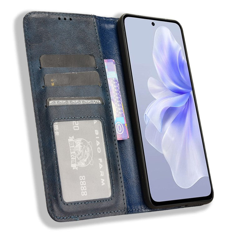 For vivo S18e 5G Case Vintage PU Leather Folio Wallet Phone Cover - Blue