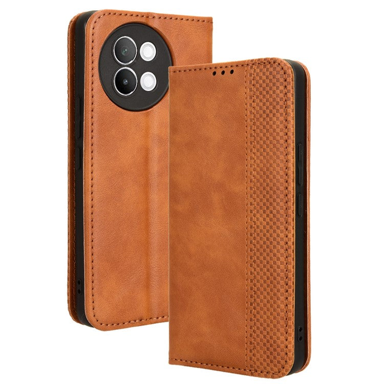 For vivo S18e 5G Case Vintage PU Leather Folio Wallet Phone Cover - Brown