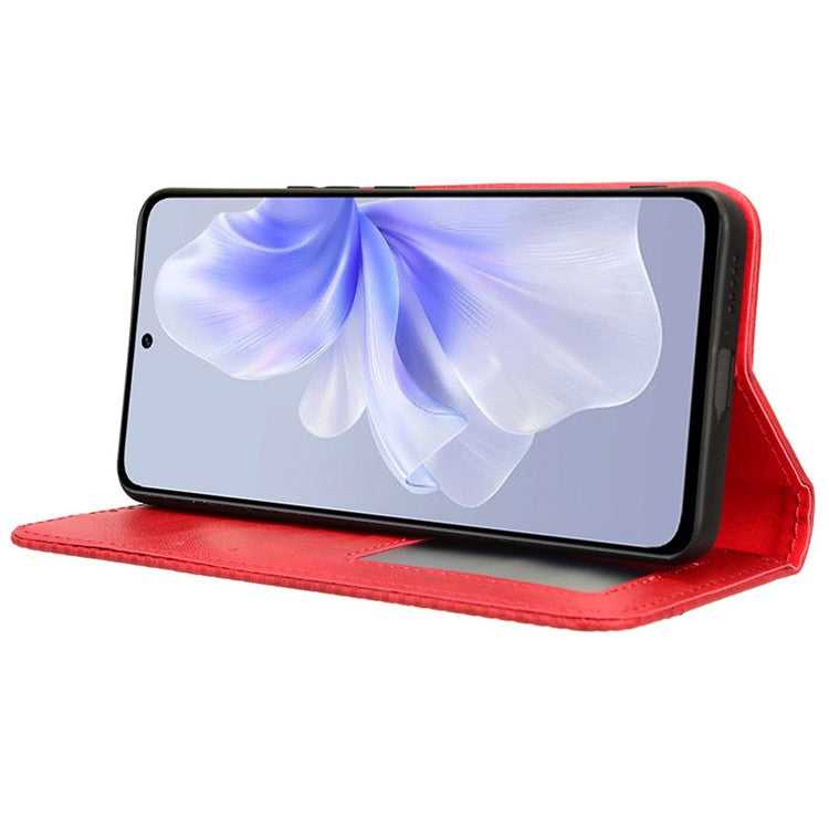 For vivo S18e 5G Case Vintage PU Leather Folio Wallet Phone Cover - Red