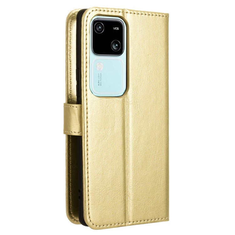 For vivo S18 5G / S18 Pro 5G / V30 5G / V30 Pro 5G Case Crazy Horse Texture Leather Full Protection Phone Cover - Gold