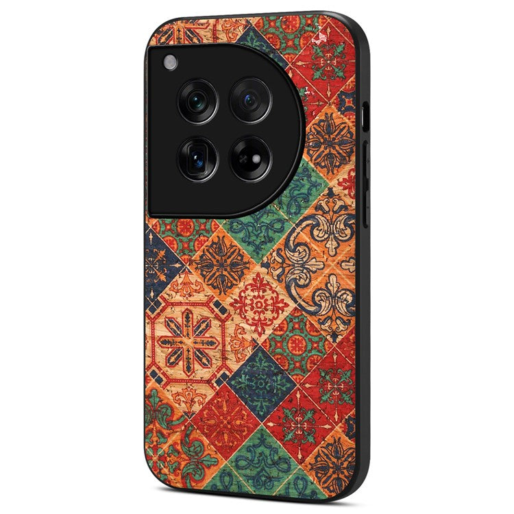 For OnePlus 12 5G Flower Pattern Case PU Leather Coated PC+TPU Hybrid Phone Cover - Winter / Blue