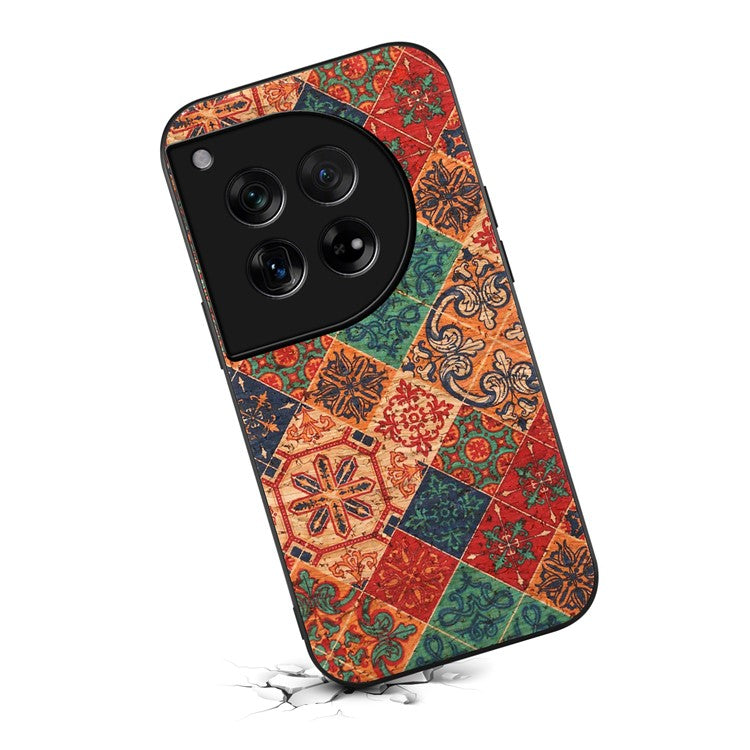 For OnePlus 12 5G Flower Pattern Case PU Leather Coated PC+TPU Hybrid Phone Cover - Winter / Blue